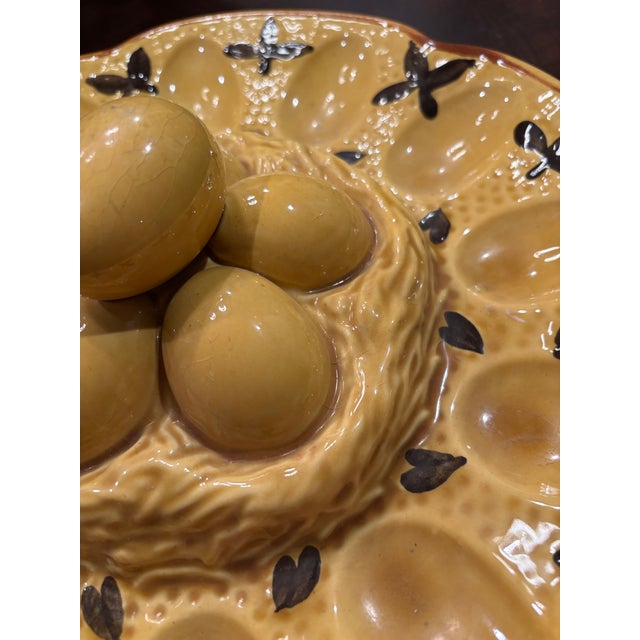 Ceramic Charming Vintage 1970's Majolica-Style Deviled Egg Platter For Sale - Image 7 of 7