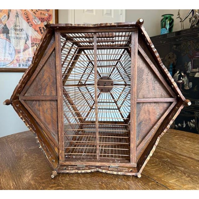 Beautiful Decorative Large Antique Wooden Ornate Pagoda Style Bird Cage For Sale - Image 16 of 18