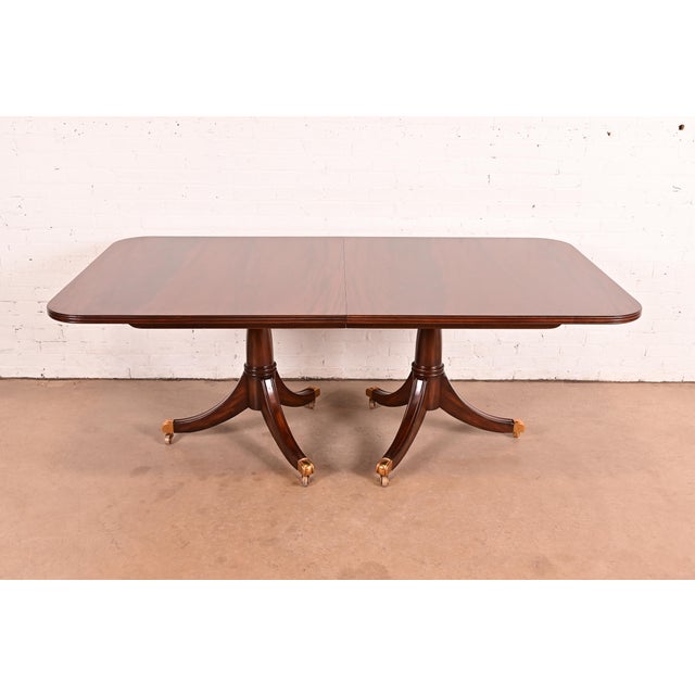 Wood Maitland Smith Georgian Flame Mahogany Double Pedestal Extension Dining Table, Newly Refinished For Sale - Image 7 of 14