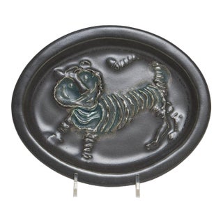 Vintage Matte Brown Ceramic "Tiger" Plaque by David Gil for Bennington Potters For Sale