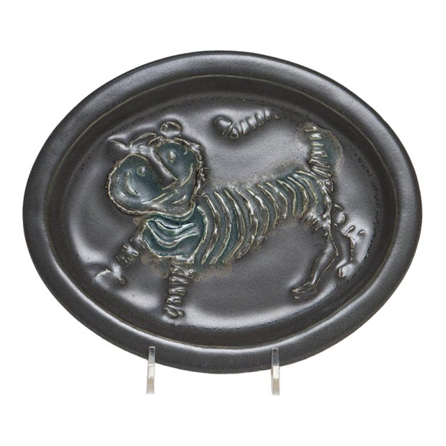 Vintage Matte Brown Ceramic "Tiger" Plaque by David Gil for Bennington Potters For Sale