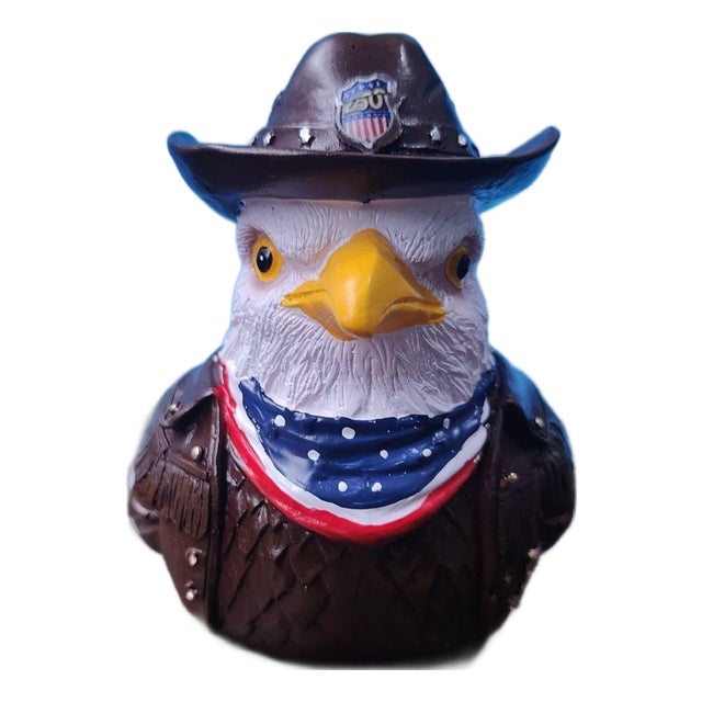 Patriotic Eagle Figurine – 3.9" Resin Bald Eagle Bust With Cowboy Hat & Leather Jacket For Sale