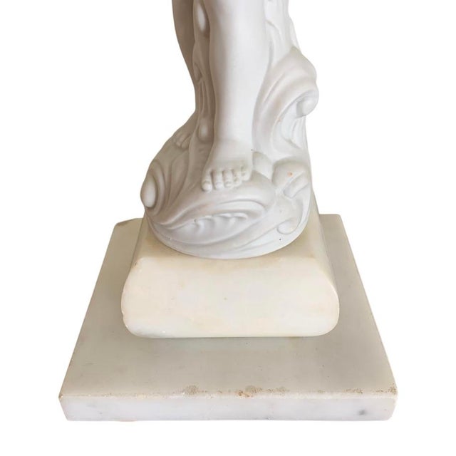 Late 19th Century Neoclassical Biscuit Porcelain Cherub Lamp Ruffled Milk Glass Shade For Sale - Image 14 of 15