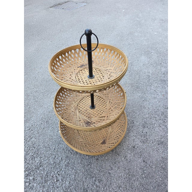 Large Fountain Fruit Bowl with Straw Baskets, Italy, 1970s For Sale - Image 6 of 9