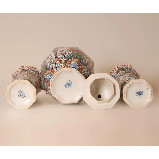 Delft Vases Polychrome Delftware Chinoiserie Baluster Beaker Vases Set of 3 For Sale - Image 10 of 16
