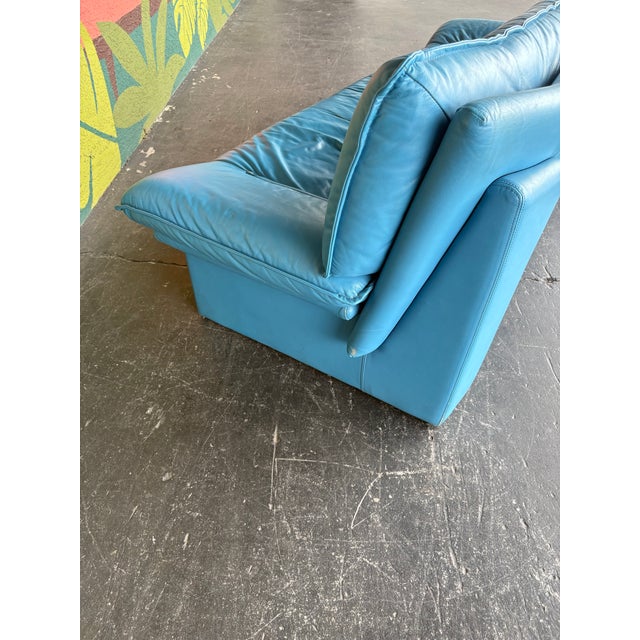 Animal Skin Vintage Postmodern Italian Nicoletti Attrb Blue Leather Sofa For Sale - Image 7 of 12