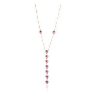2.16 Carat Mozambique Red Ruby & Diamond Lariat Necklace in 14k Yellow Gold For Sale