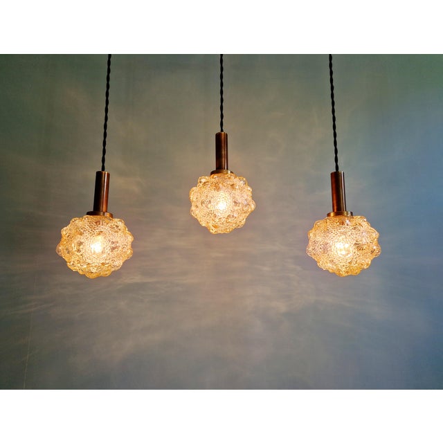 Amber Bubble Glass Pendant Light by Helena Tynell for Glashütte Limburg, 1970s, Set of 3 For Sale - Image 4 of 18