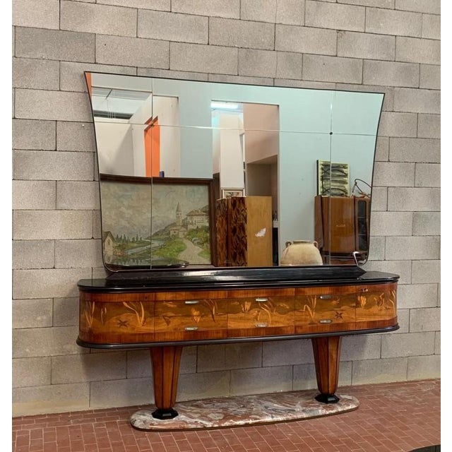 Important and very rare sideboard with mirror made by Vittorio Dassi in the 1940s/50s. from the base in red French marble...