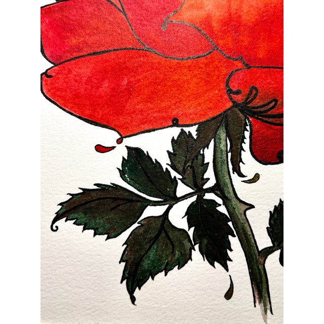 Original Watercolor “Red Gothic Rose” Ink and Wash Painting For Sale - Image 6 of 8