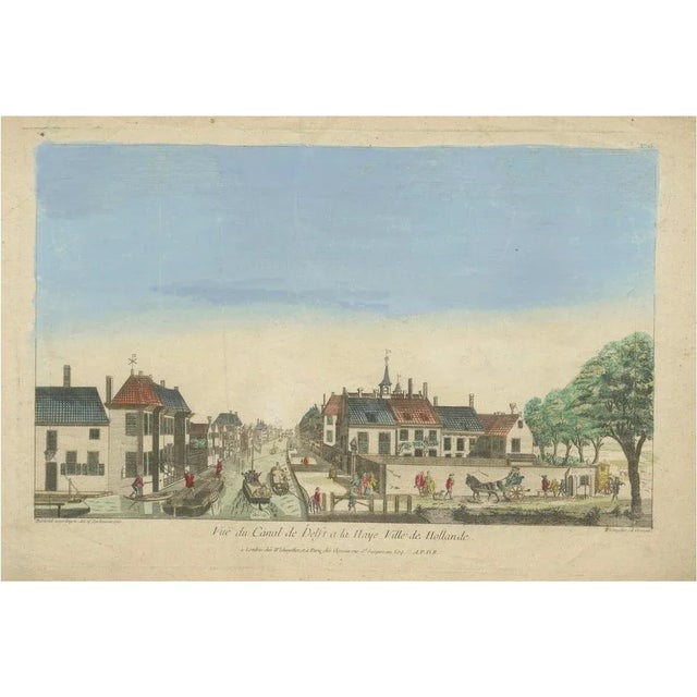 Basset, View of Delft Canal to The Hague, 1760s, Hand-Colored Optical Print For Sale - Image 11 of 11