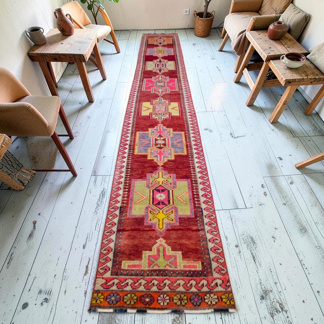 Mid-Century Modern 1970s Vintage Hand-Knotted Narrow Runner - 2′1″ × 14′2″ For Sale - Image 3 of 15