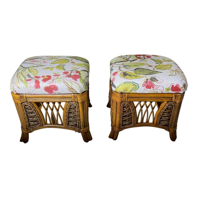 Pair of Vintage Bamboo and Rattan Benches or Stools For Sale