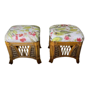 Pair of Vintage Bamboo and Rattan Benches or Stools