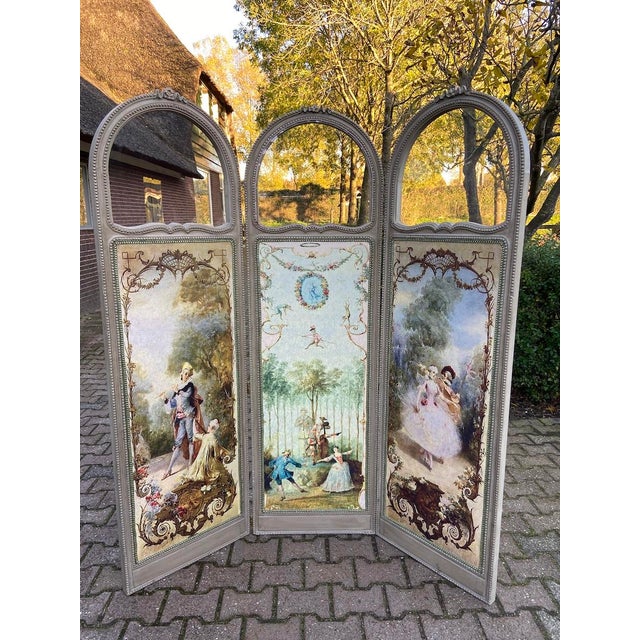 1960s French Louis XVI Gray Beech Room Divider Screen - 3 Panels For Sale - Image 14 of 17