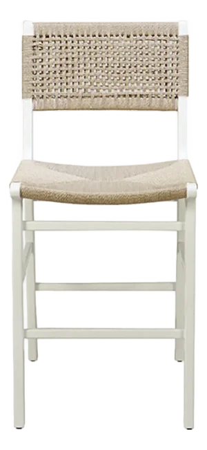 Matthew Izzo Home Astrid Matte White Counter Stool With Woven Back and Rush Seat