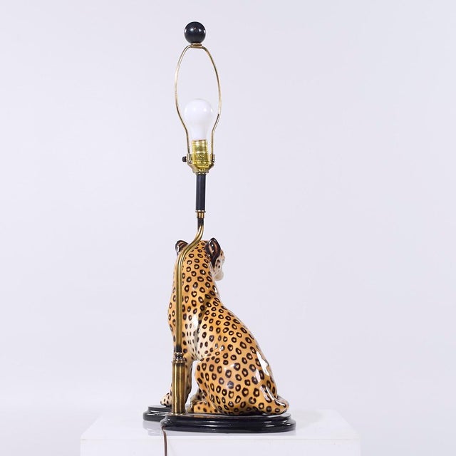 Mid Century Italian Ceramic Leopard Lamp For Sale In Chicago - Image 6 of 10