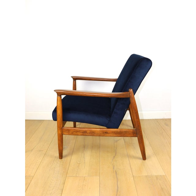 Wood Navy Blue GFM-64 Armchair in Dark Wood from Edmund Homa, 1970s For Sale - Image 7 of 13