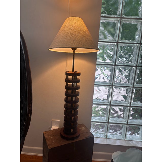 Mid 20th Century Modern Wood and Brass Table Lamp For Sale In Tampa - Image 6 of 6