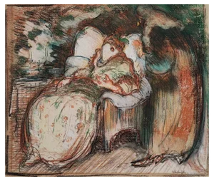 Otto II Vautier, Le malade imaginaire de Molière, Pastel on Watercolor Paper, Framed