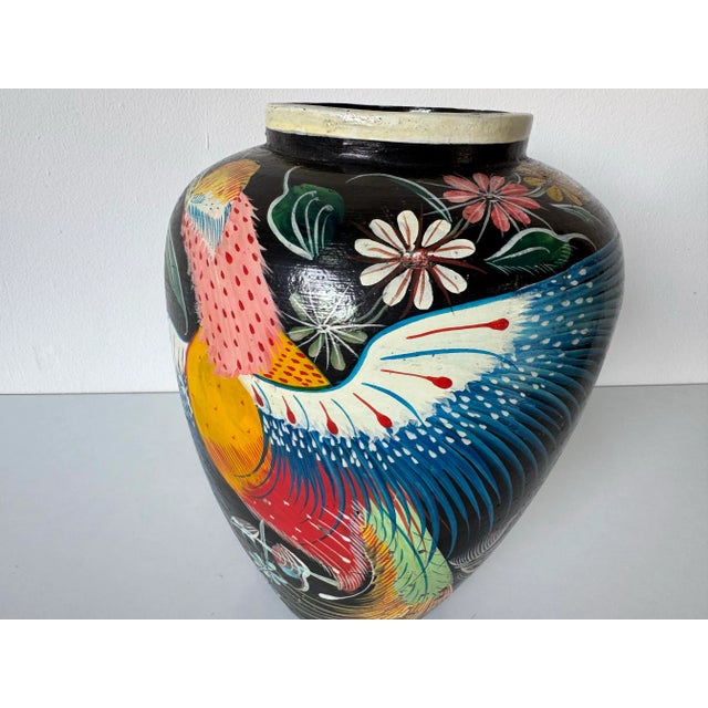 Ceramic 1980’s Vintage Tropical - Folk Art Hand-Painted Terracotta Vase – Unsigned For Sale - Image 7 of 12