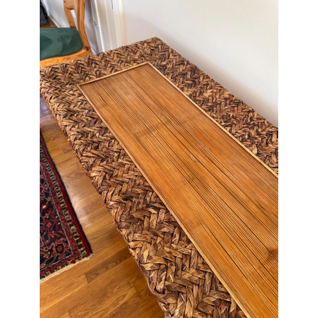 Mid 20th Century Rustic Handcrafted Wood Console Table With Woven Rattan Top For Sale In Philadelphia - Image 6 of 12
