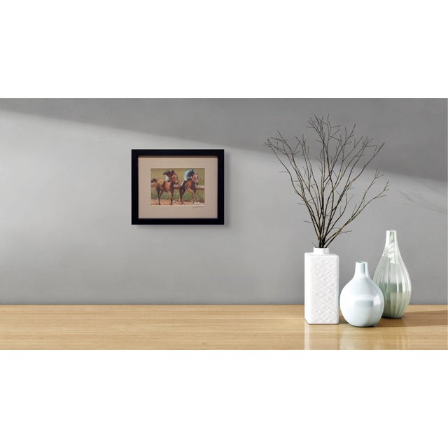 2000 - 2009 Photo Finish by Ginger Lecher | Pastel of two racehorses competing on a track For Sale - Image 5 of 5