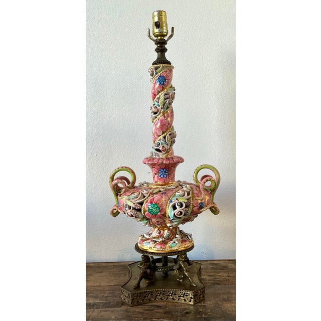 Vintage Hand Painted Glazed Ceramic Lamp For Sale - Image 9 of 12