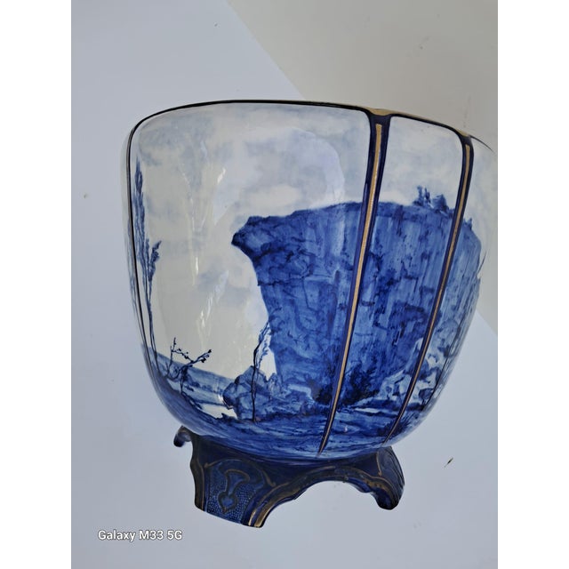 Large French Blue and White Cache Pot, 1906 For Sale - Image 4 of 10
