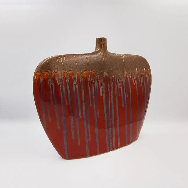 1970s Gorgeous Polichrome Red and Brown Lava Vase in Ceramic. Made in Germany For Sale - Image 4 of 6