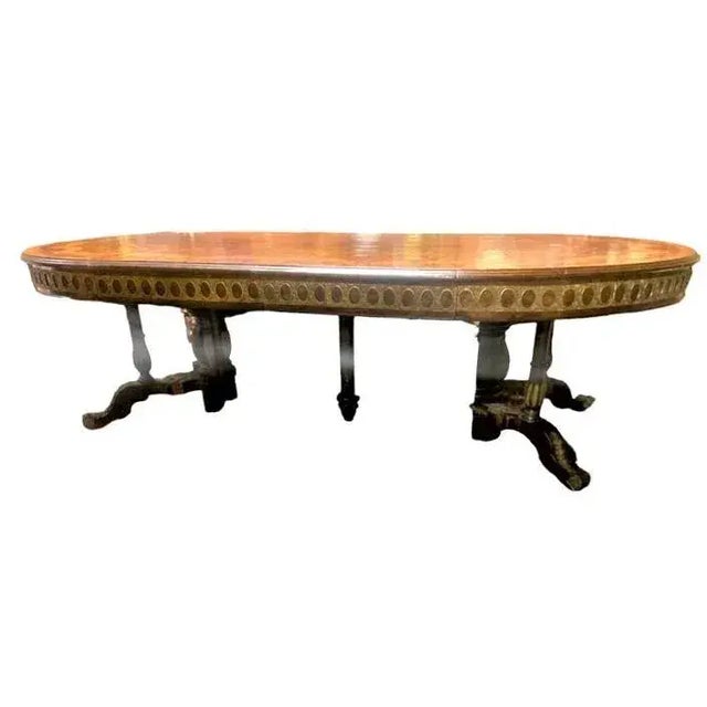 Brown Monumental 19th Century Antique French Empire Dining Table in Burlwood, Satinwood and Mahogany - 60" Round Expands to 96" Oval For Sale - Image 8 of 10
