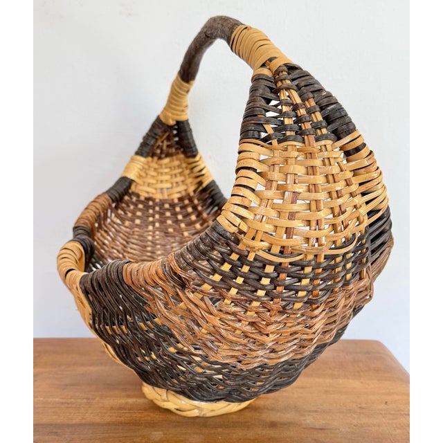 Brown Folk Art Tricolored Gathering Basket For Sale - Image 8 of 10