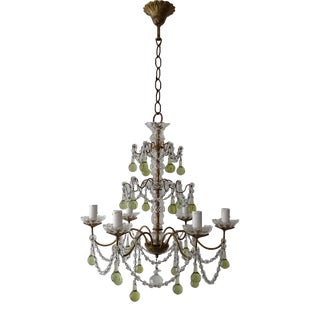 French Rare Chartreuse Murano Glass Drops Crystal Swags Chandelier, Circa 1920 For Sale