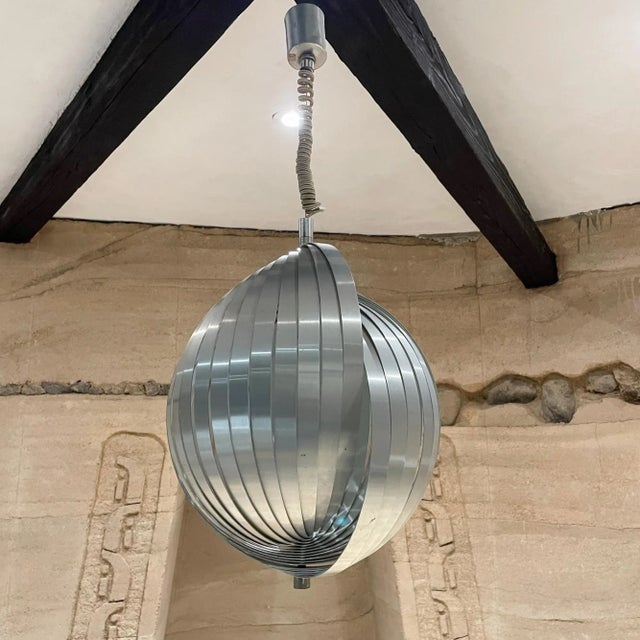 1970s Moon Pendant Lamp by Henri Mathieu in Brushed Aluminum For Sale - Image 12 of 14