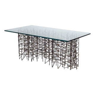 Marc Weinstein Attributed Brutalist Welded Nails Cocktail Table For Sale