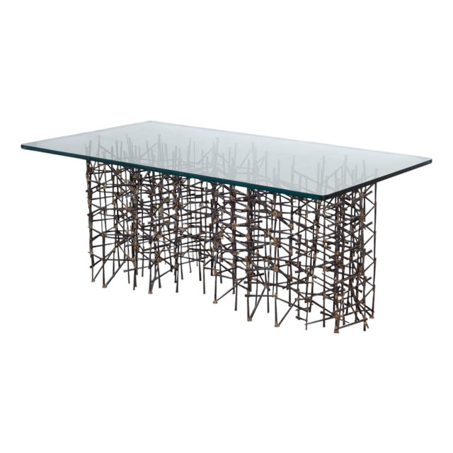 Marc Weinstein Attributed Brutalist Welded Nails Cocktail Table For Sale