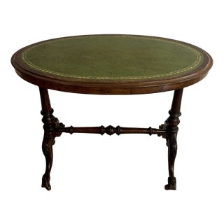 Antique Victorian Walnut Oval Writing Table with Leather Top, 1860 For Sale