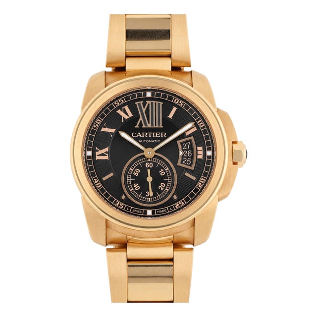 Cartier Calibre De Cartier W7100040 Chocolate Dial 18k Rose Gold Watch Full Set For Sale
