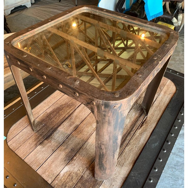 Antique French Industrial Loft Table, Mid 19th Century, Riveted Metal and Glass Add authentic industrial loft chic to your...