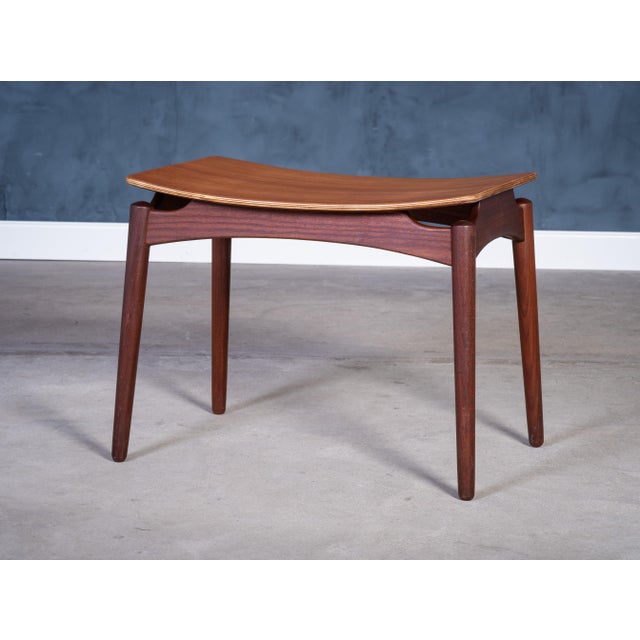 Tan Teak Stool by Sigfred Omann for Ølholm Møbelfabrik, Denmark, 1950s For Sale - Image 8 of 8