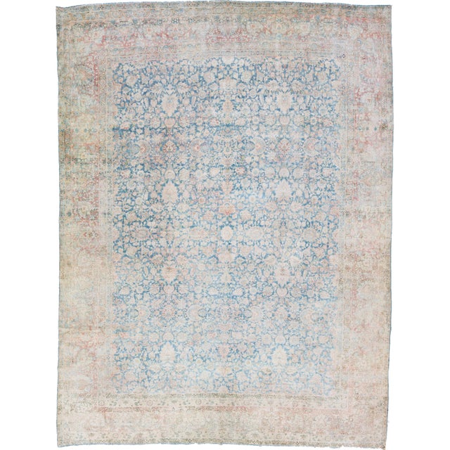 1960s Vintage Kerman Shabby Chic Navy Blue Handmade Floral Wool Rug For Sale - Image 11 of 11