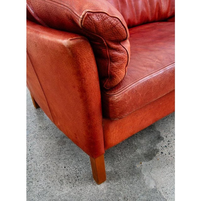 Animal Skin Mid 20th Century Danish Modern Sofa Couch Rust Red Leather 3 Seat Denmark MCM For Sale - Image 7 of 11
