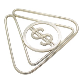 Vintage Italian Handmade Genuine Silver Money Clip With Dollar Symbol For Sale