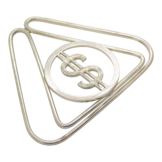 Vintage Italian Handmade Genuine Silver Money Clip With Dollar Symbol For Sale
