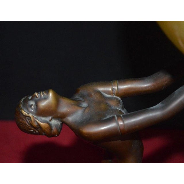 Art Deco French Figural Dancer Table Lamp with Marble Base and Glass Globe, 1930 For Sale - Image 11 of 18
