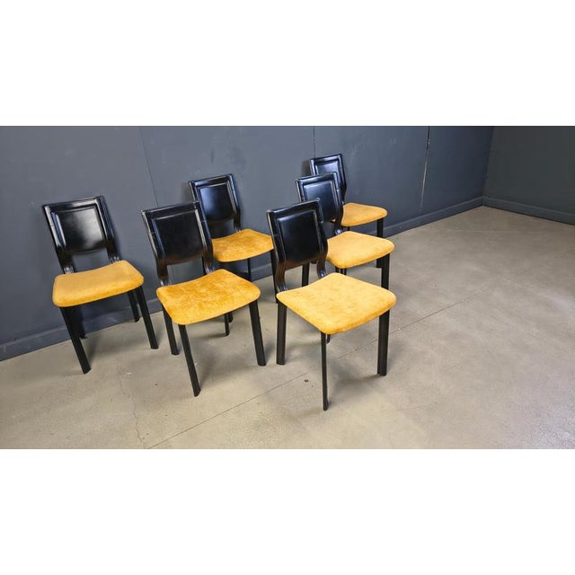 Vintage Black Leather and Fabric Dining Chairs, 1980s, Set of 6 For Sale - Image 9 of 14