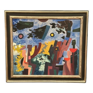 Manfred Bluth, Abstract Composition, 1950s, Acrylic Painting on Canvas, Framed For Sale