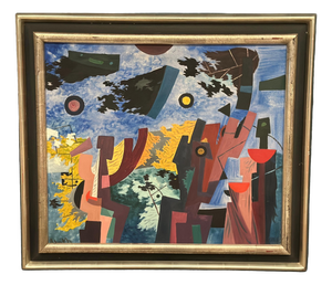 Manfred Bluth, Abstract Composition, 1950s, Acrylic Painting on Canvas, Framed