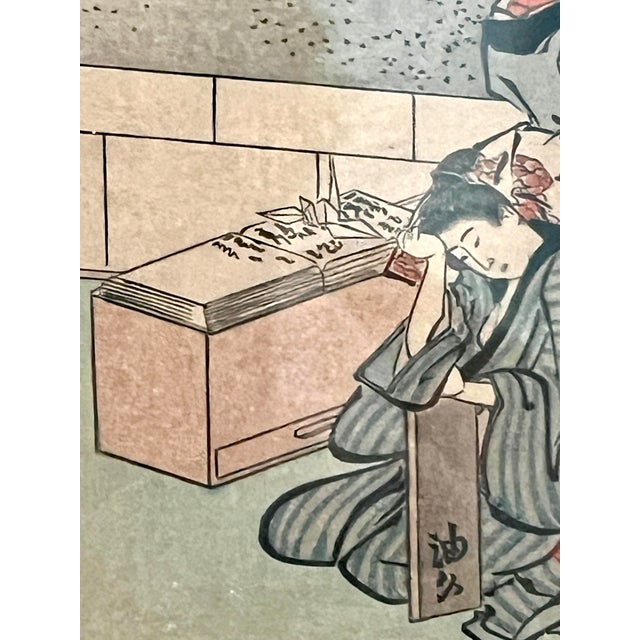 The Origami Makers, Japanese Ukiyo-E Woodblock of Two Young Ladies For Sale - Image 4 of 6
