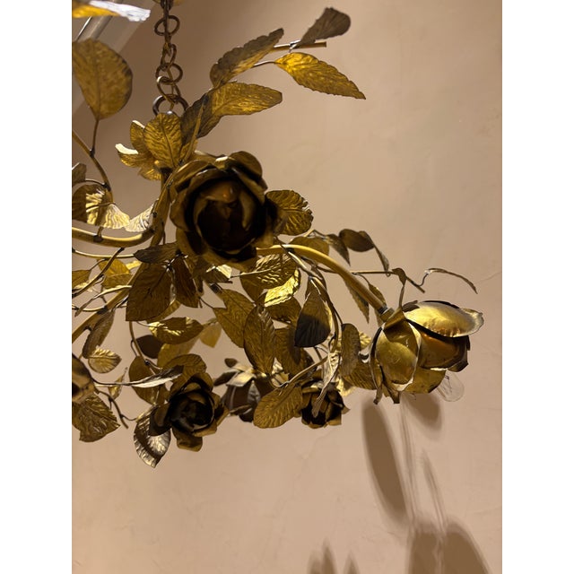 1950s 1950s Tole Italian Chandelier From Florence in Brass For Sale - Image 5 of 6